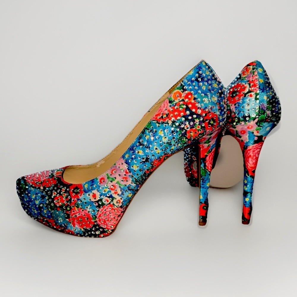 Gianni Bini Floral Rhinestone Stiletto Heels Platform 5 inch Pumps - Size 10M